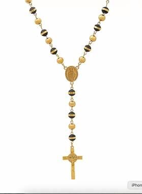 NEW STEELTIME men's stainless steel prayer rosary 28" lariat necklace in black a